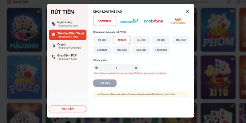 cách rút tiền Min88
