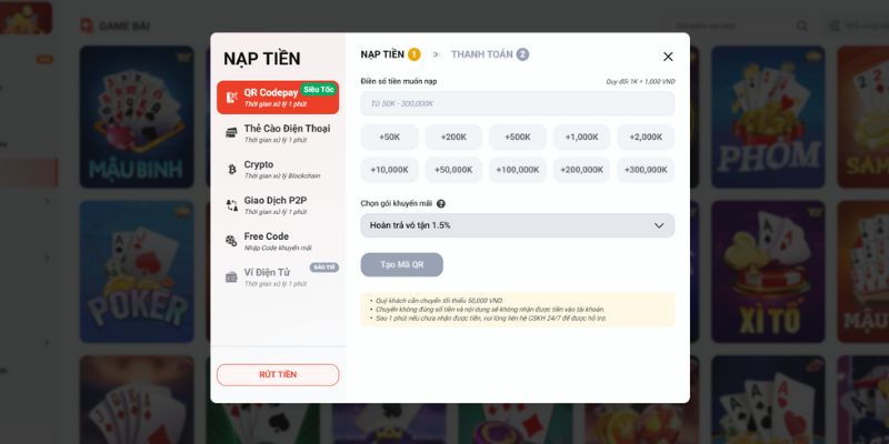 phương thức nạp tiền MIN88